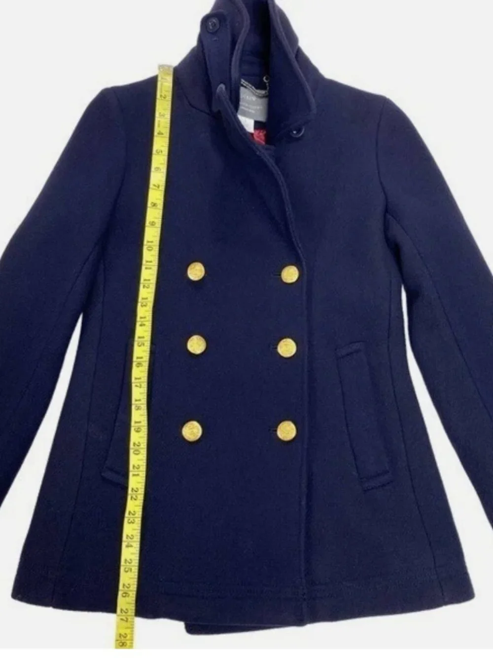 J. Crew Peacoat Women Sz 0 Stadium Cloth Nello Gori Wool Classic Navy Blue